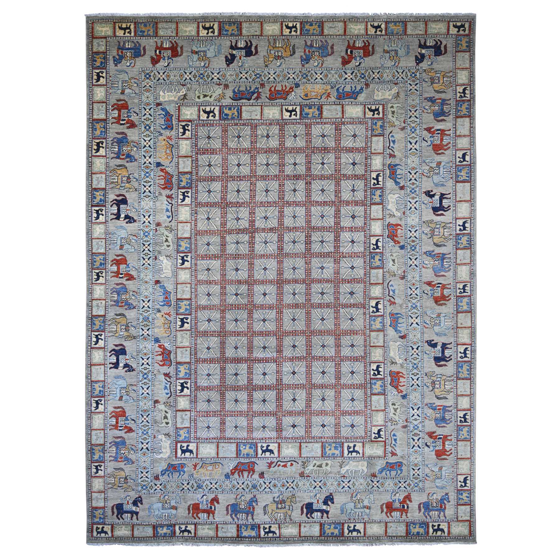 10'x13'7" Spanish Gray, Aryana Collection, Peshawar with Pazyryk Design, Hand Knotted, High Mountain Wool, Oriental Rug 